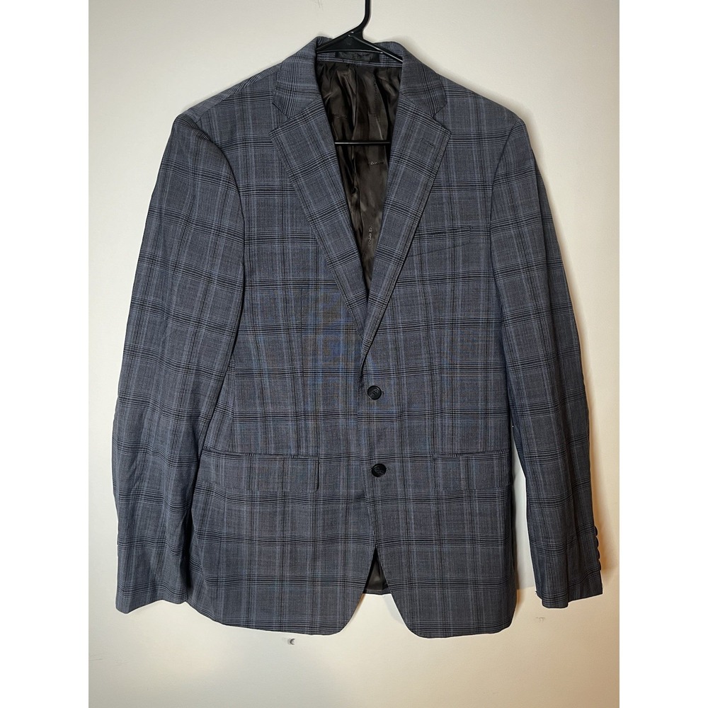 Calvin Klein gray plaid tailored suit JacketWool Blend 38R 2 Button Sport Jacket